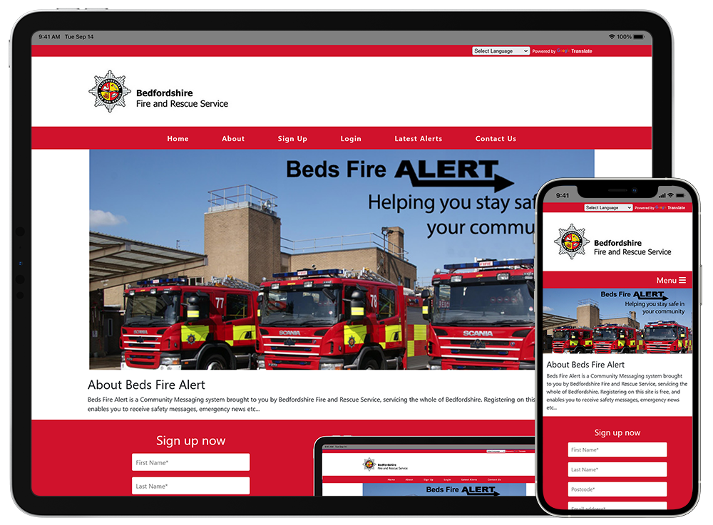 Beds Fire Alert viewed from mobile devices